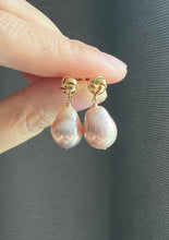 Load image into Gallery viewer, Small Pink-Peach Rainbow Edison Pearl Knot Earrings