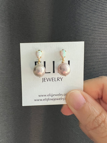 Purple-Pink Pearls, Opal (Manmade) Earrings