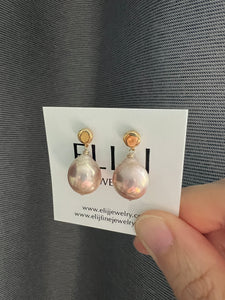 Peach-Rainbow Pearls Gold Minimalist Earring Studs