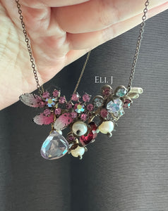 Vintage Enamel & Rhinestone Brooch, Pink Amethyst and Pearls Necklace