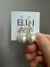 Load image into Gallery viewer, Ivory Baroque Pearls, Yellow Sapphire, Gemstone 14KGF Earrings