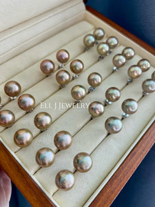 [NEW!] GOLDEN: Large Statement Golden Freshwater Pearl Earring Studs 925 Silver