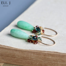 Load image into Gallery viewer, [Signature] Mint Green Jadeite Drops, Blue Sapphire &amp; Gemstone Earrings