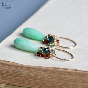 [Signature] Mint Green Jadeite Drops, Blue Sapphire & Gemstone Earrings