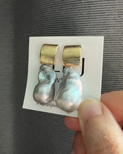 Load image into Gallery viewer, Large Silver Baroque Pearl Earrings 14KGF