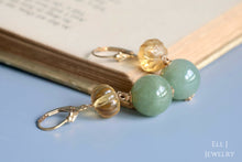 Load image into Gallery viewer, Large Type A Burmese Green Jadeite Balls, Citrine 14KGF Earrings