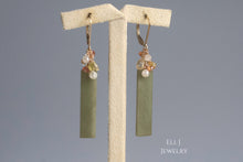 Load image into Gallery viewer, [EXCLUSIVE] Type A Burmese Green Jadeite Bars, 1ct Silver Diamond Drops, Sapphire, Gems 14KGF Earrings
