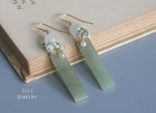 Load image into Gallery viewer, [EXCLUSIVE] Type A Burmese Green Jade Bars, Icy Jade Balls, 0.64ct Silver Diamond Drops, Gems 14KGF Earrings