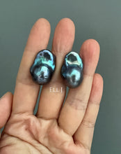 Load image into Gallery viewer, #5: Peacock Black Baroque Pearl Earring Studs