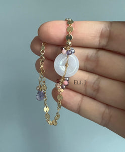 Type A Burmese Lavender Jadeite, Gemstones 14KGF Bracelet