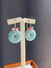 Load image into Gallery viewer, Type A Burmese Jade Donuts, Vtg Flowers, Gems 14kGF Earrings