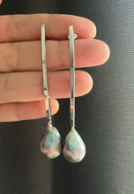 Load image into Gallery viewer, Rainbow Silver Freshwater Pearls Long Silver Earring Studs