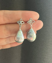 Load image into Gallery viewer, Rainbow Silver Freshwater Pearl Fleur de Lis Earrings