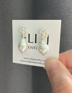Ivory Pearls, Silver Bouquet Earring Studs