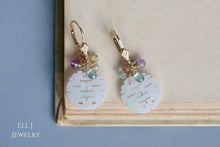 Load image into Gallery viewer, (EXCLUSIVE) Type A Burmese Lavender Jadeite 喜喜 Double Happiness, Teal Sapphire &amp; Gems 14KGF Earrings
