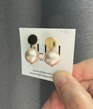 Load image into Gallery viewer, Large Peach Edison Pearls, Modern Gold Studs