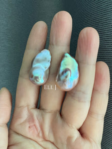 #1: Top Purple-Golden Rainbow Freshwater Baroque Pearl Earring Studs