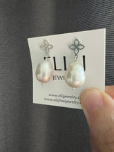 Load image into Gallery viewer, Ivory Jelly Bean Pearls Fleur de Lis Silver Earring Studs