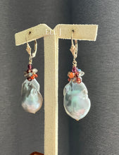 Load image into Gallery viewer, Silver Baroque Pearls, Garnet, Carnelian, Labradorite 14kGF Earrings