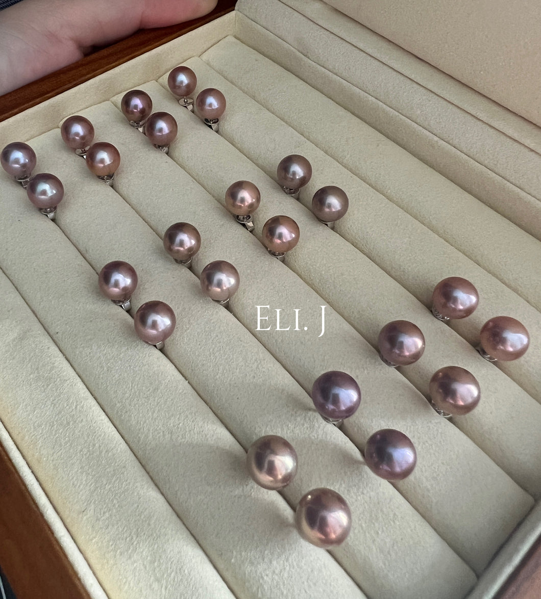 Top Perfect Round 9.5-10mm Edison Pearl Earring Studs 925 Silver