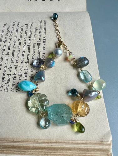 Dreams: Blue Gemstones 14KGF Charm Bracelet