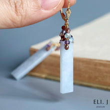 Load image into Gallery viewer, [Signature, Rare] Lavender Type A Burmese Jade Bars, 0.6ct Genuine Red Diamonds, Gemstone Earrings