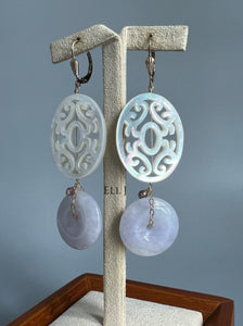 Type A Burmese Intense Lavender Jadeite, MOP 14KGF Earrings