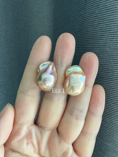 #9: Top Purple-Golden Rainbow Freshwater Baroque Pearl Earring Studs