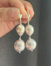 Load image into Gallery viewer, [RARE] Flawless Large Rainbow Pink Freshwater Pearl Double 925 Silver Earrings
