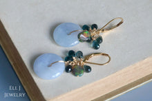 Load image into Gallery viewer, Type A Burmese Bluish Lavender Jadeite Donuts, Black Opal, London Blue Topaz 14KGF Earrings