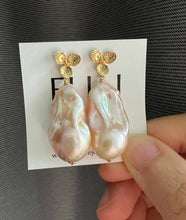 Load image into Gallery viewer, Large Peach Baroque Pearl Earrings 14KGF