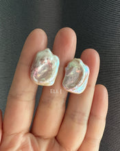 Load image into Gallery viewer, Large Pink Rectangular Keshi Pearl Earring Studs