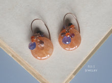 Load image into Gallery viewer, Orange Donuts (Quartz) with Brown Diamond Drops, Tanzanite &amp; Gems 14KRGF Earrings