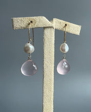 Load image into Gallery viewer, Rose Quartz, Ivory Keshi Pearls 14KGF Earrings