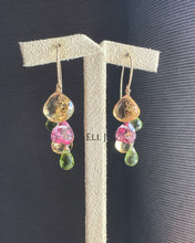 Load image into Gallery viewer, Citrine, Pink Topaz, Peridot 14KGF Earrings