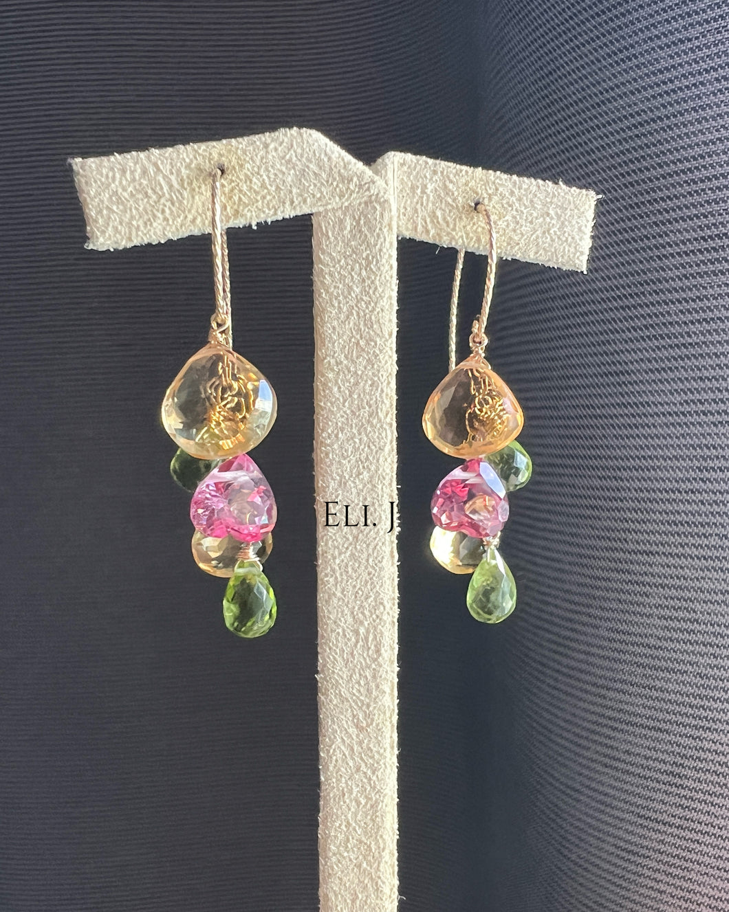 Citrine, Pink Topaz, Peridot 14KGF Earrings