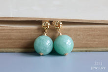 Load image into Gallery viewer, Large Type A Burmese Green Jadeite Balls, Knot 14KGF Earrings