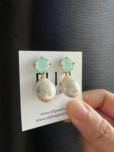 Silver-Ivory Pearls Glass Earring Studs