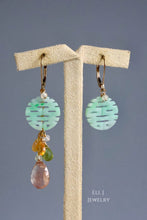 Load image into Gallery viewer, (EXCLUSIVE) Type A Burmese Mint Green Jadeite 喜喜 Double Happiness, Sunstone &amp; Gems 14KGF Earrings