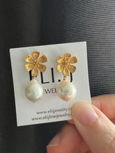 Load image into Gallery viewer, Ivory Pearls on Large Floral Earring Studs