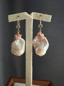 Peach Baroque Pearls, Gemstone 14KGF Earrings