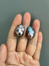 Load image into Gallery viewer, #1: Peacock Black Baroque Pearl Earring Studs