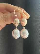 Load image into Gallery viewer, [RARE] Golden-Peach Rainbow &amp; Large Ivory Edison Pearls 14KRGF Earrings