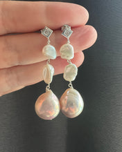 Load image into Gallery viewer, Large Rainbow Soft Pink Pearls with Keshi Pearl Silver Earrings