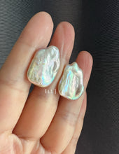 Load image into Gallery viewer, Large Pink Rectangular Keshi Pearl Earring Studs