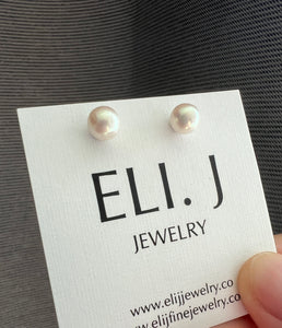 6-6.5mm Ivory PINK Freshwater Pearl Earring Studs 925 Silver