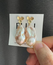Load image into Gallery viewer, Large Peach Baroque Pearl Earrings 14KGF