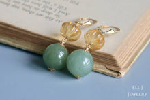 Load image into Gallery viewer, Large Type A Burmese Green Jadeite Balls, Citrine 14KGF Earrings