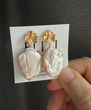 Load image into Gallery viewer, XL Pink Rainbow Keshi Pearl Earrings 14KGF