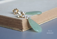 Load image into Gallery viewer, [EXCLUSIVE] Type A Burmese Mint Green Flat Teardrops, 0.94ct Silver Diamonds, Pearls 14KGF Earrings